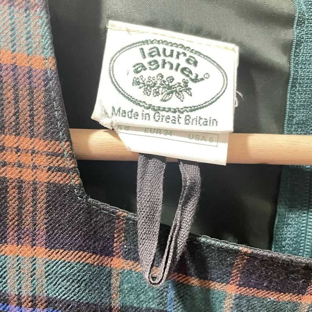 Vintage Laura Ashley Tartan Dress Size 6 Belted VGC - Picture 5 of 12